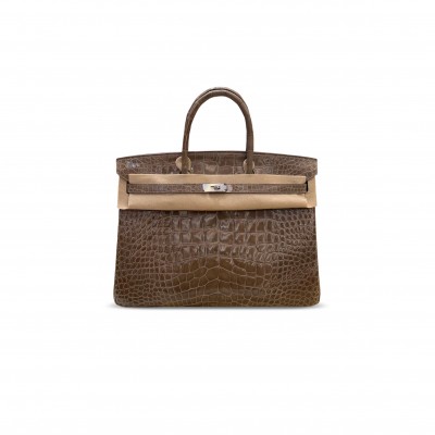 HERMES MASTER BIRKIN 40 GRIS ELEPHANT ALLIGATOR SILVER HARDWARE (40*30*21cm)